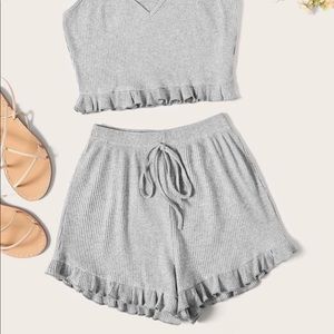 Rib-knit cami top and ruffle shorts
